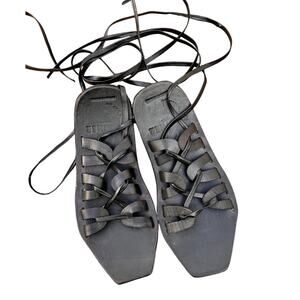Brother Vellies | Women's Square Toe Ankle Lace Up Gladiator Sandals Black Sz 6